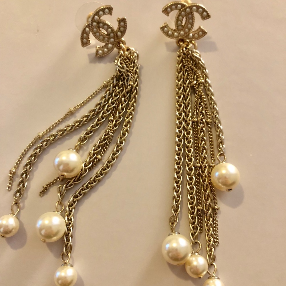 Chanel pearl tassel earrings